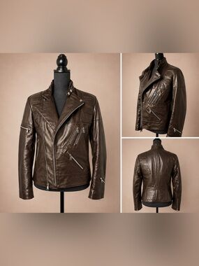 Ralph Lauren Chocolate Brown Leather Motorcycle Jacket